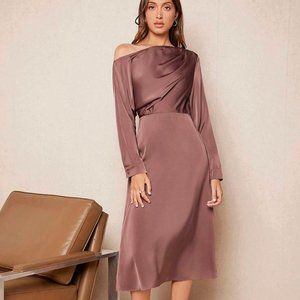 SHEIN BIZwear Asymmetrical Neck Ruched Detail Dress Rose
